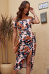 Print Off Shoulder Slit Bodycon Midi Dress